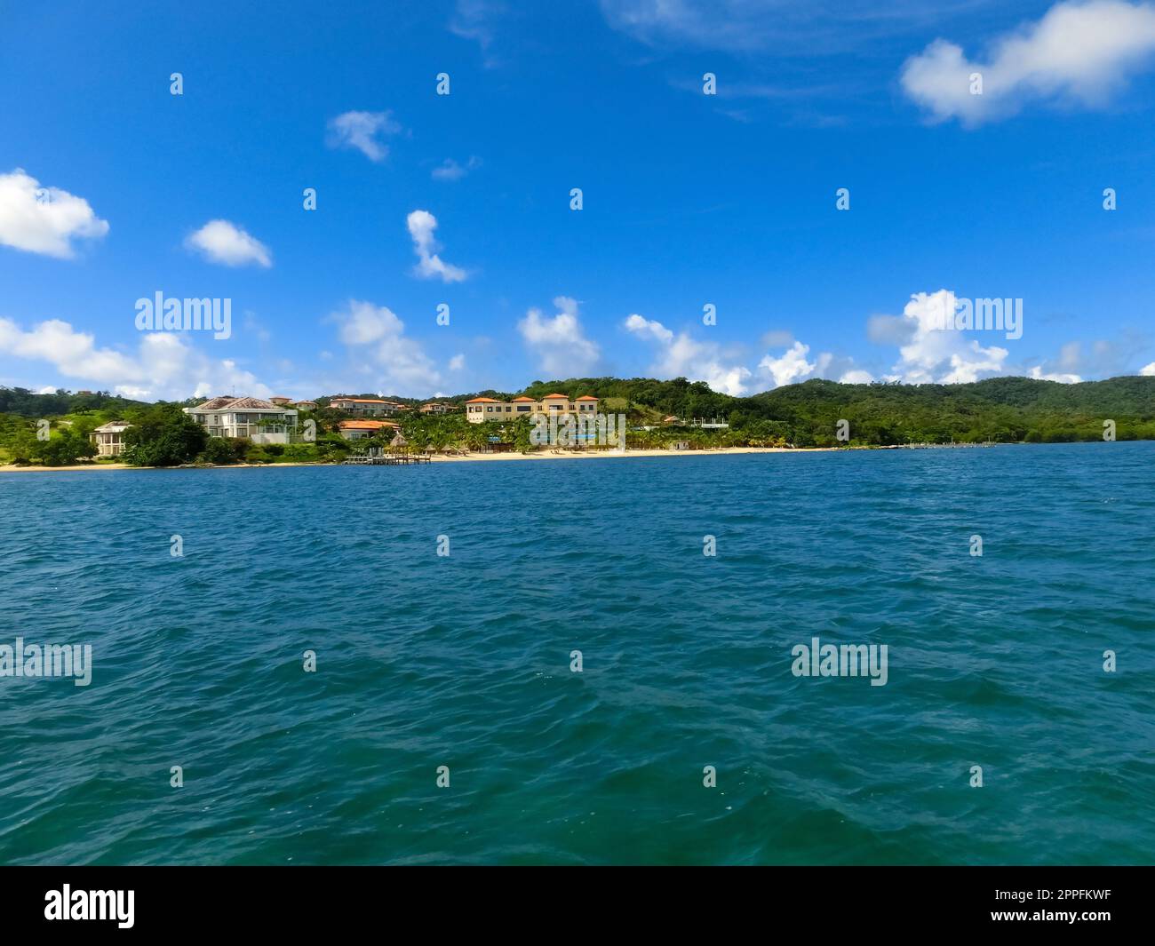An aerial view of a tropical beach in Roatan Honduras Stock Photo - Alamy