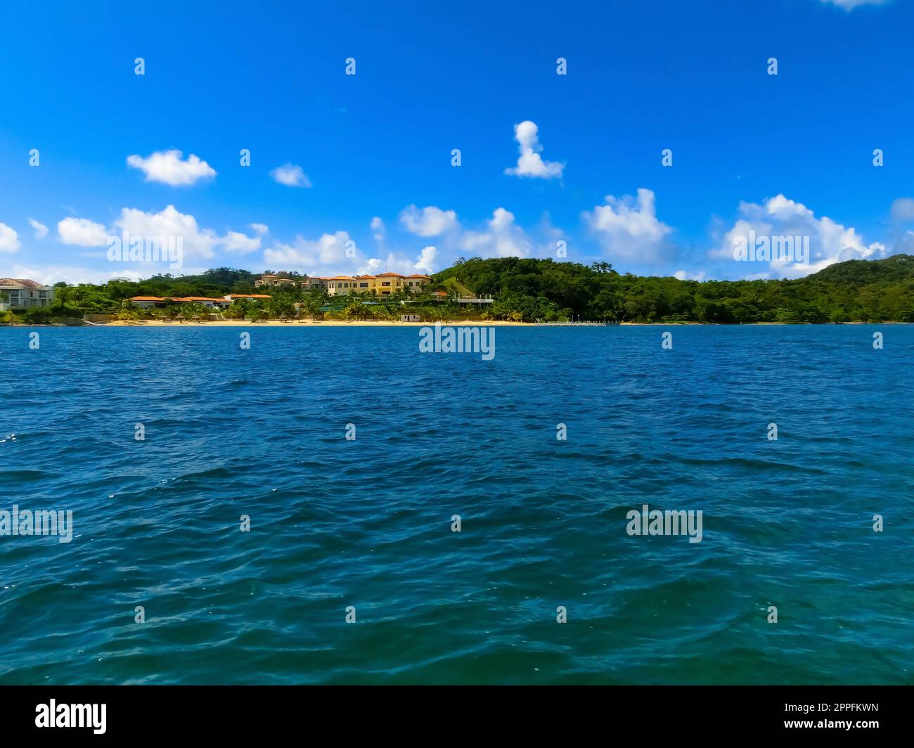 An aerial view of a tropical beach in Roatan Honduras Stock Photo - Alamy