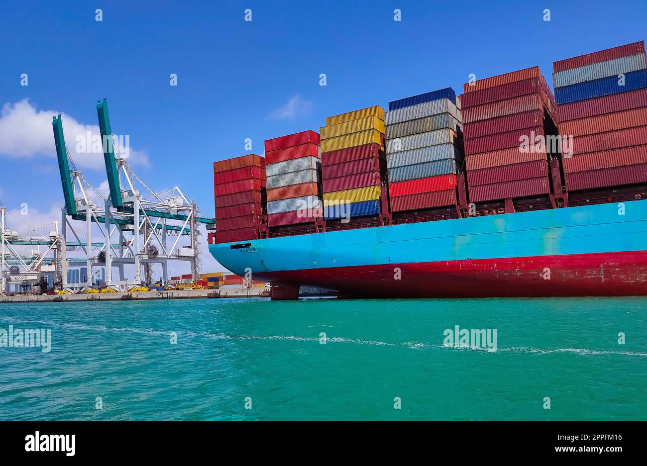Big container ship at port Miami, one of the largest cargo ports in the