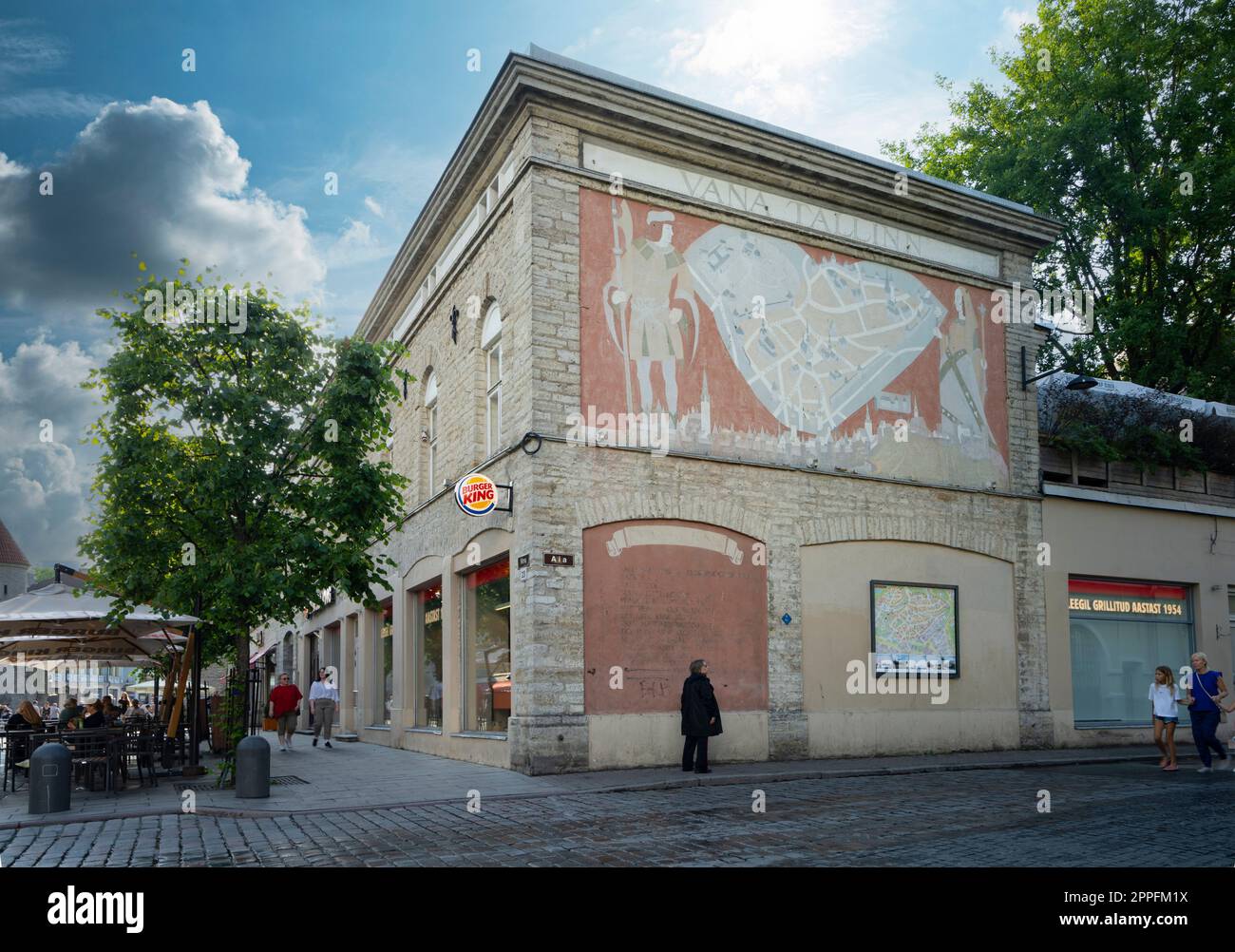 An old  city map on the wall in Tallinn, Estonia Stock Photo