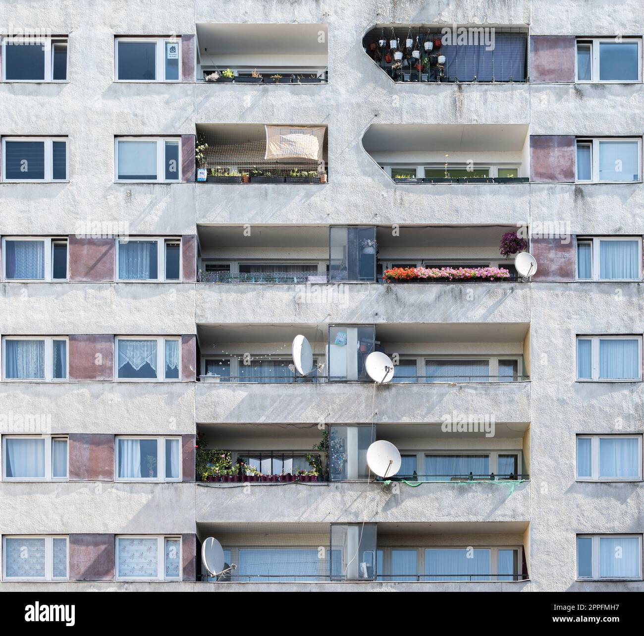 Berlin, Germany, June Front view of apartment building with balconies