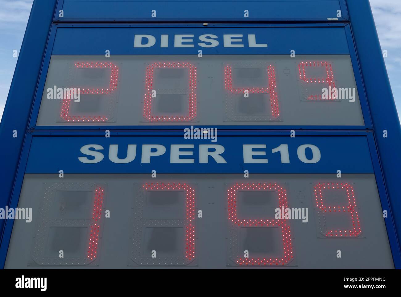 Gas station showing prices gasoline hires stock photography and images