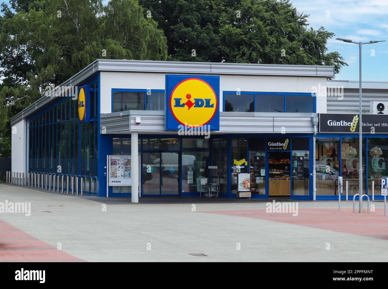 Kiel, Germany - 07. July 2022: Lidl logo of a big supermarket chain Stock Photo