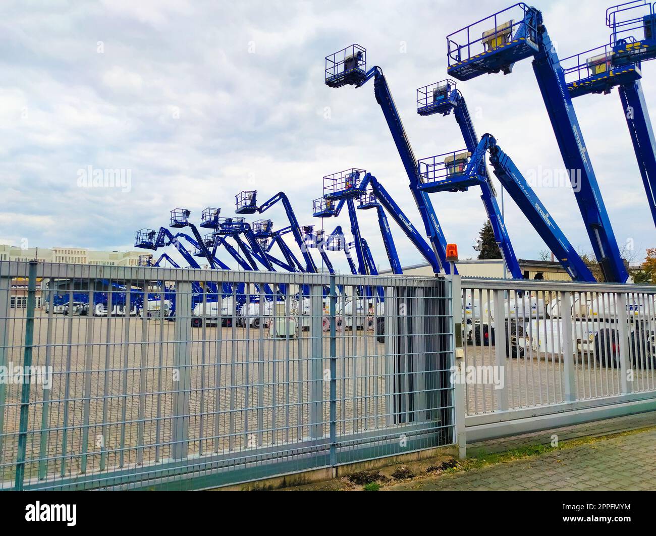 Bucket truck lift cranes in Neu-Isenburg, Germany Stock Photo