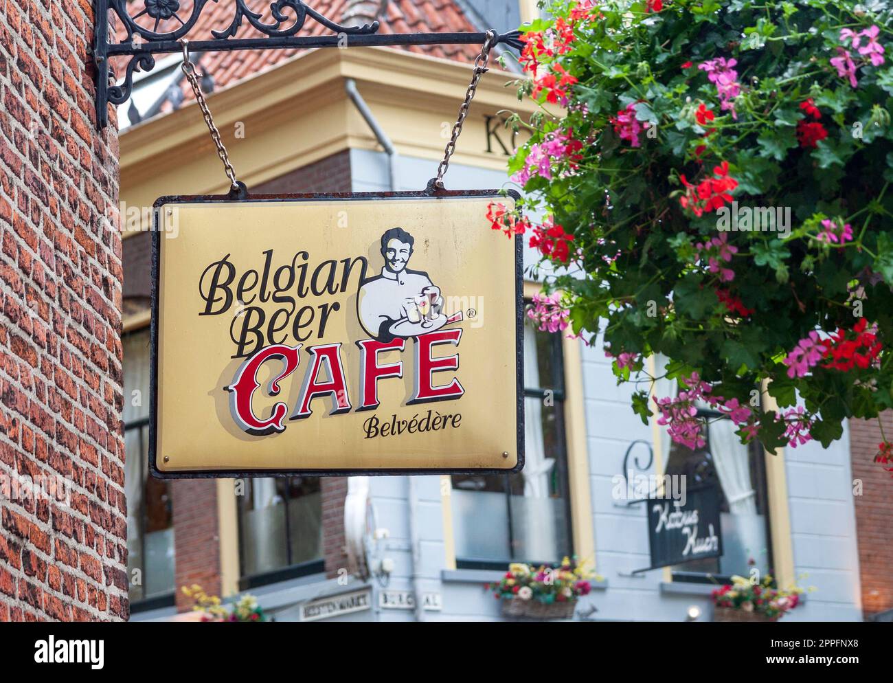 Belgian beer cafe outdoor wall sign with logo Stock Photo Alamy