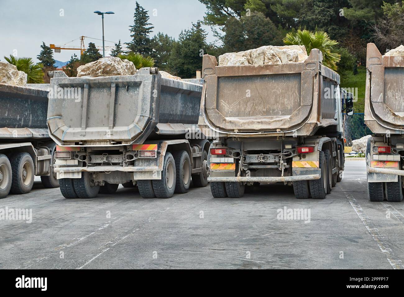 Dump Trucks for Road Construction Stock Photo
