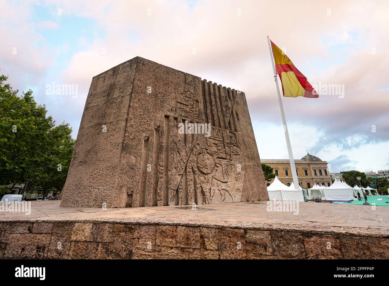 monument of America discovery in Madrid, Spain Stock Photo