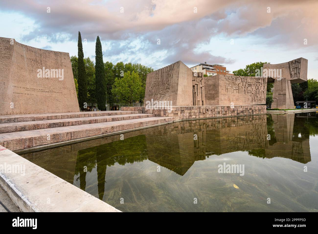 monument of America discovery in Madrid, Spain Stock Photo