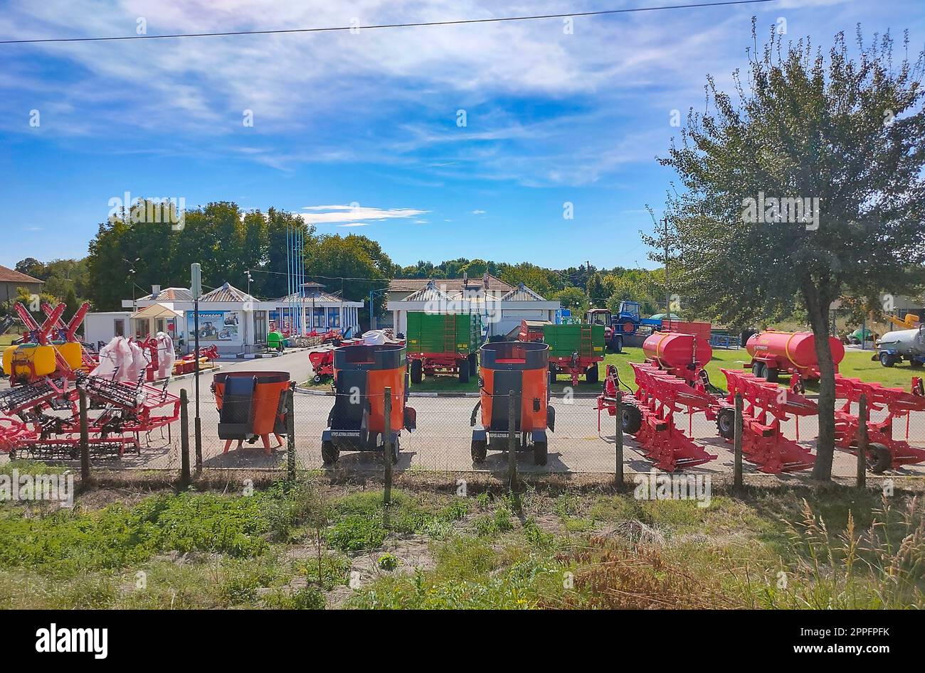 Nessebar, Bulgaria - September 25, 2022: Equipment for agriculture, machines presented to an agricultural store in Bulgaria. Stock Photo