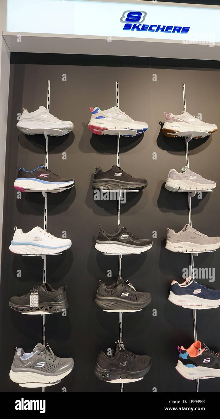 Kiyv, Ukraine - August 30, 2020: Skechers shoes at the shop at Shopping Mall. Stock Photo