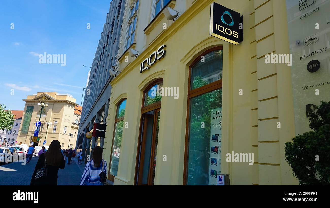 Prague, Czech Republic - May 11, 2022: IQOS store in Prague Stock Photo
