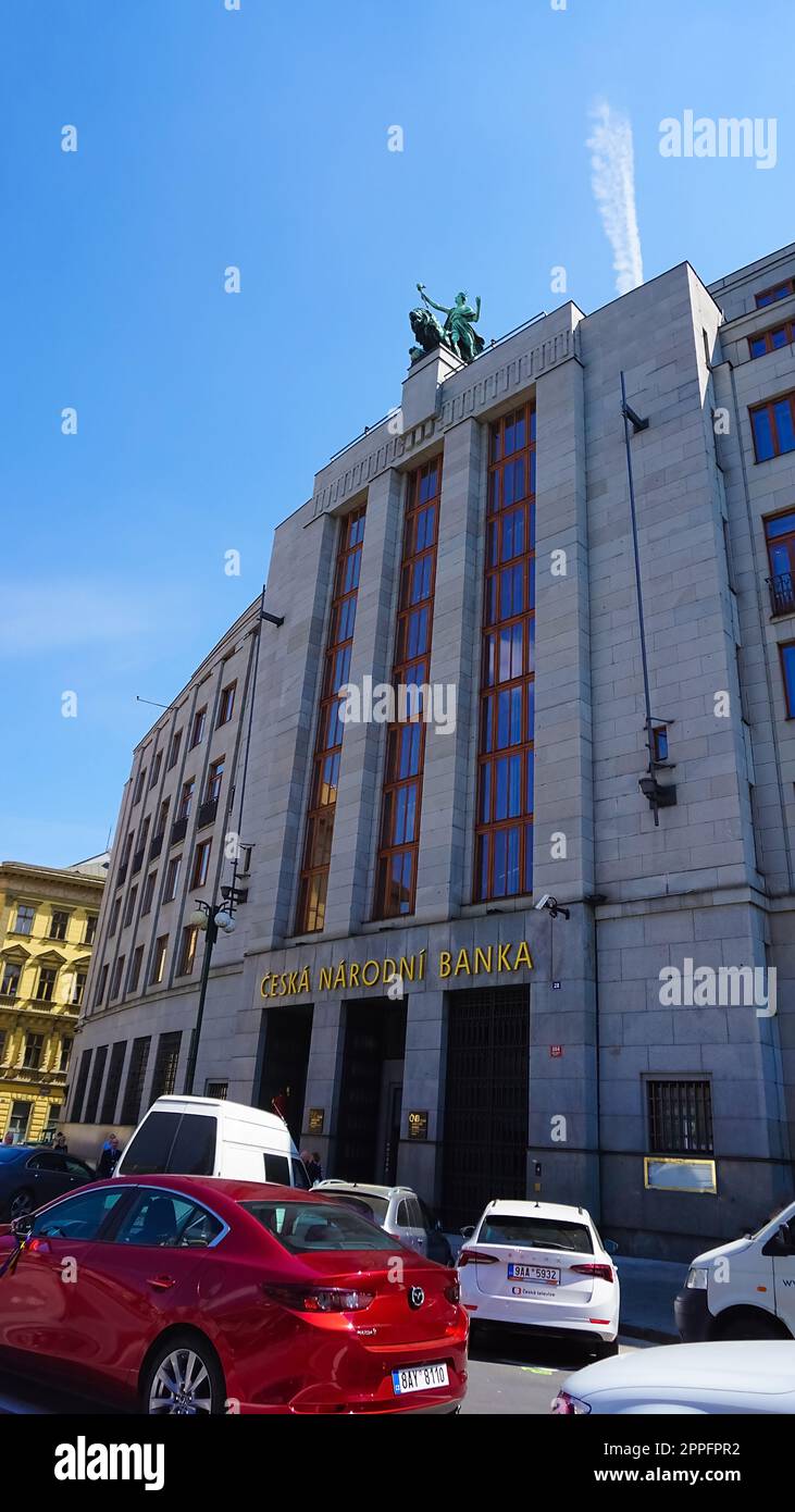 Prague, Czech Republic - May 11, 2022: Czech National Bank, CNB, central bank and financial market supervisor. Headquarters building in Prague, Czech Republic. Stock Photo