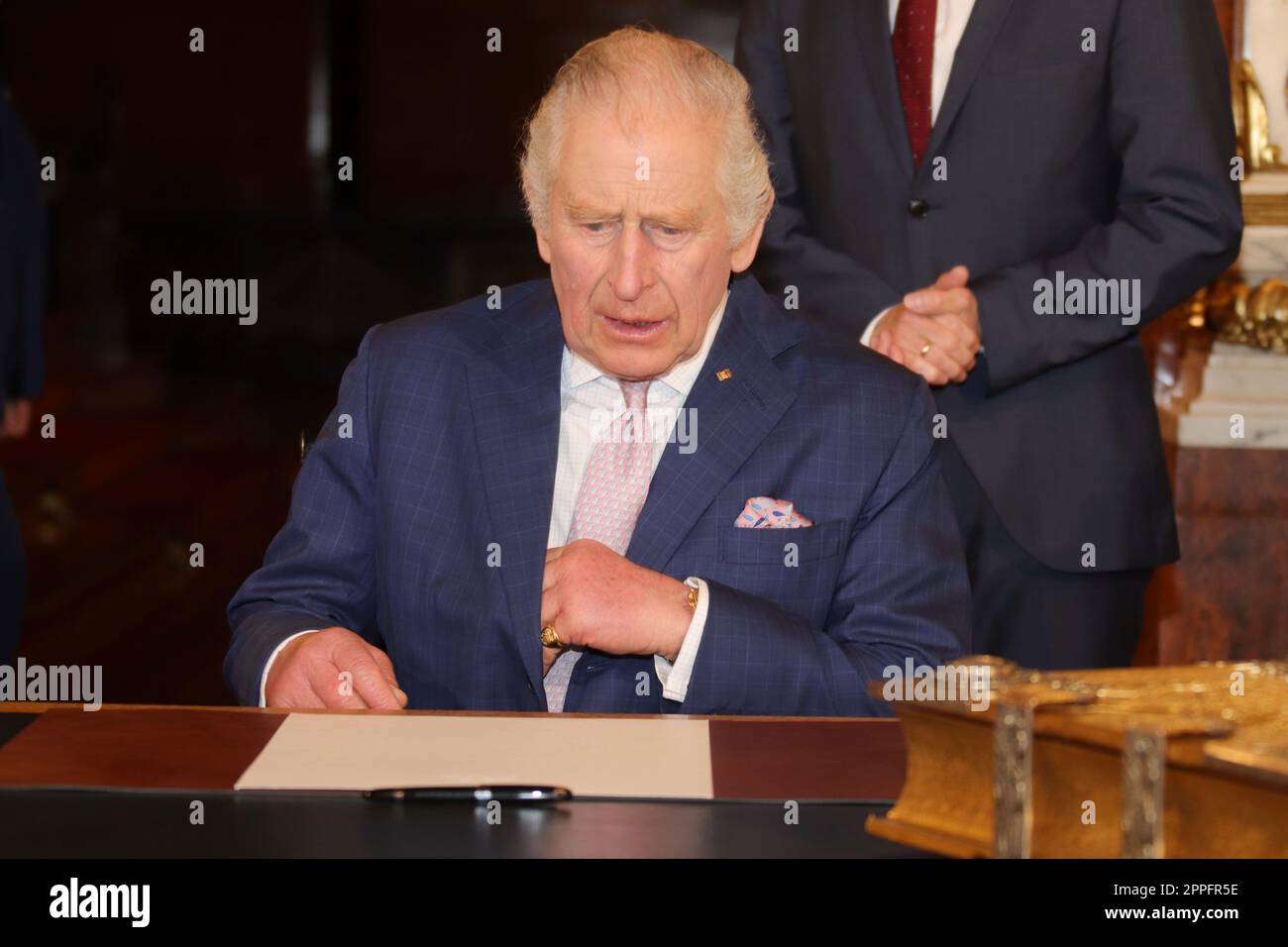 King Charles III,state visit to Hamburg,31.03.2023,entry in the golden book Stock Photo