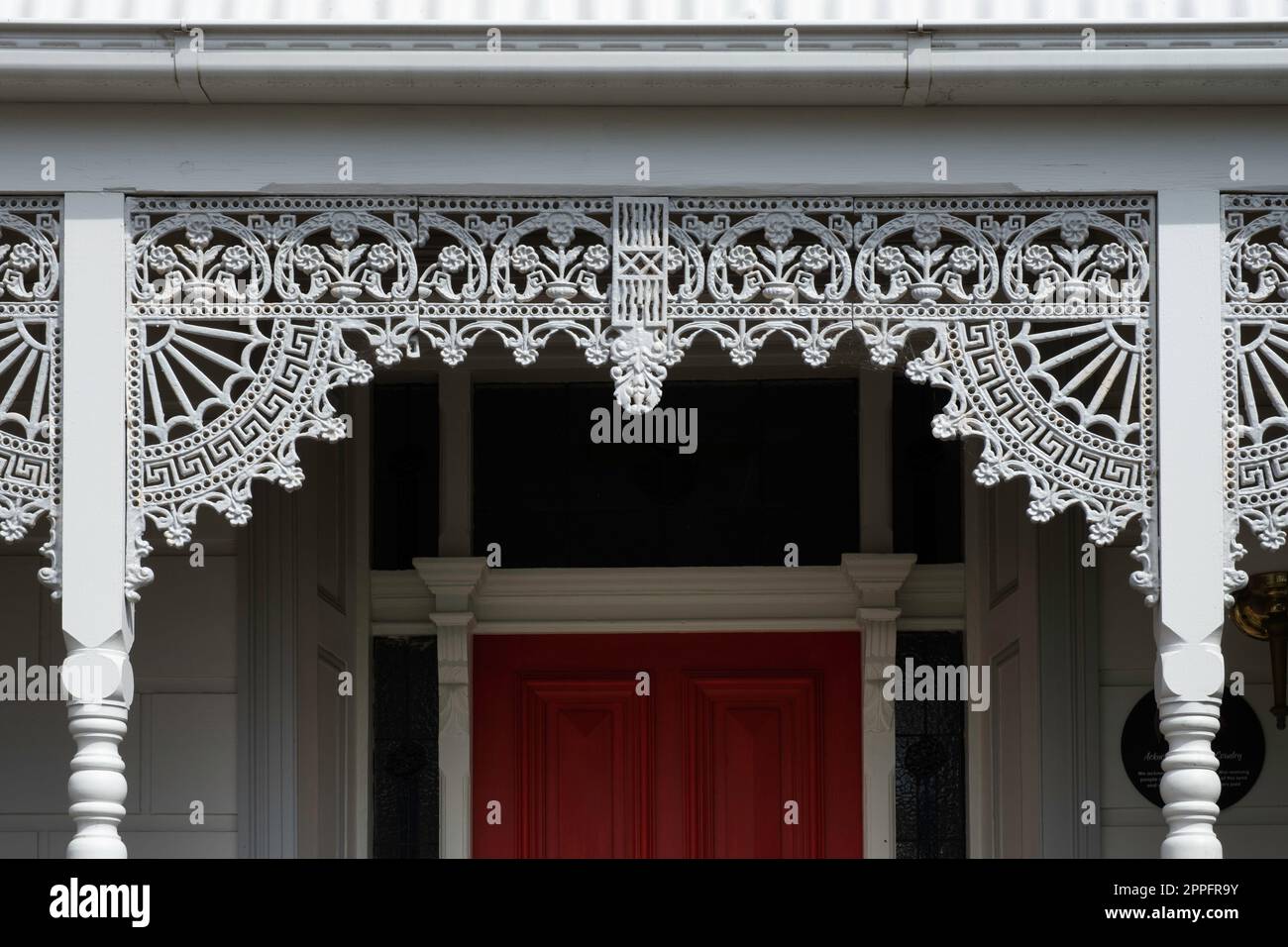 Detail of the facade of a traditional colonial residential house with