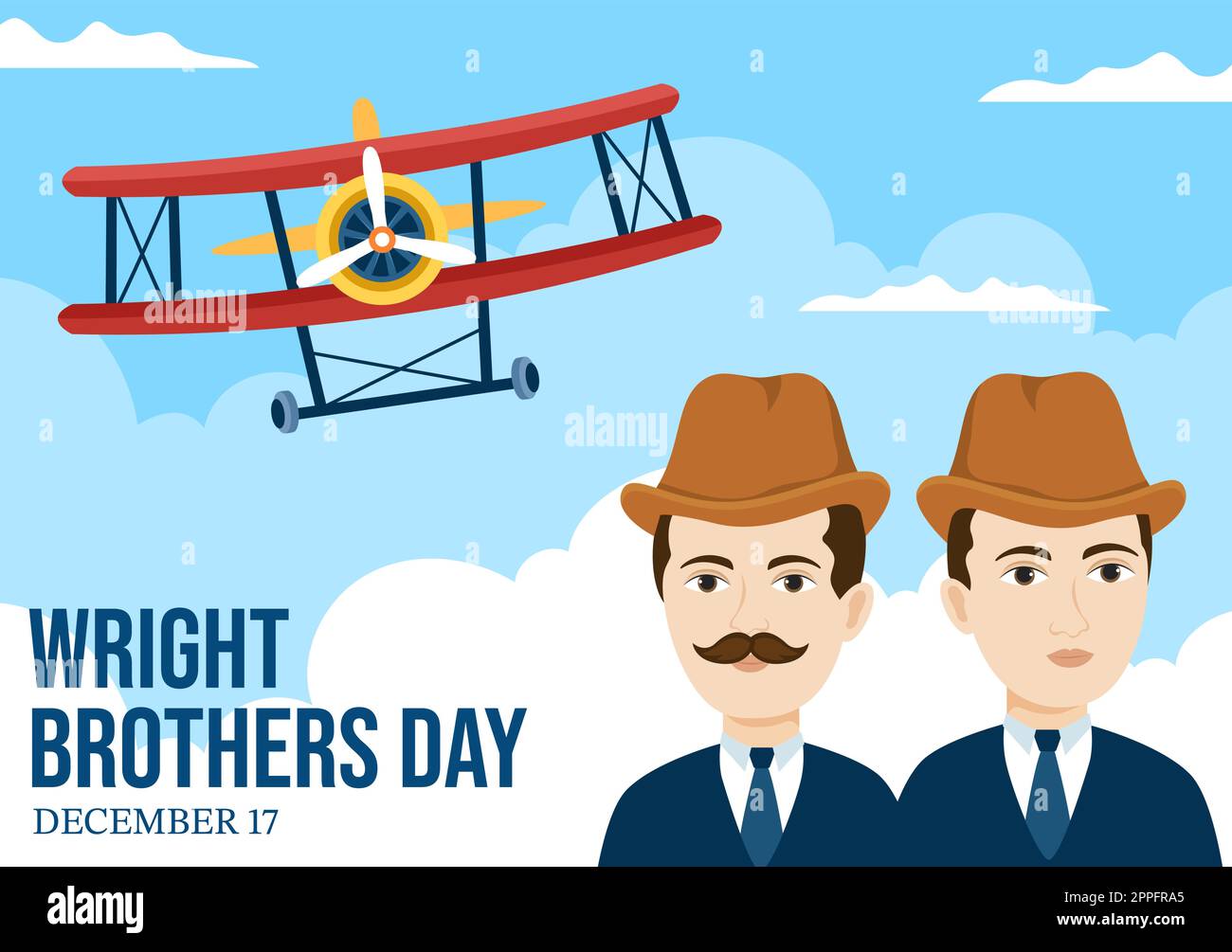 Wright Brothers Day on December 17th Template Hand Drawn Cartoon Illustration of the First Successful Flight in a Mechanically Propelled Airplane Stock Vector