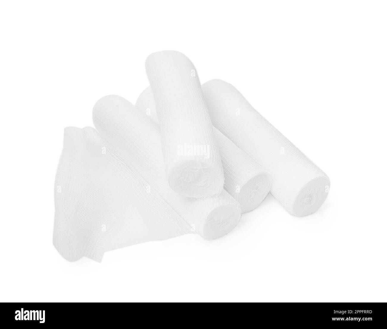 Medical gauze bandage rolls on white background Stock Photo - Alamy