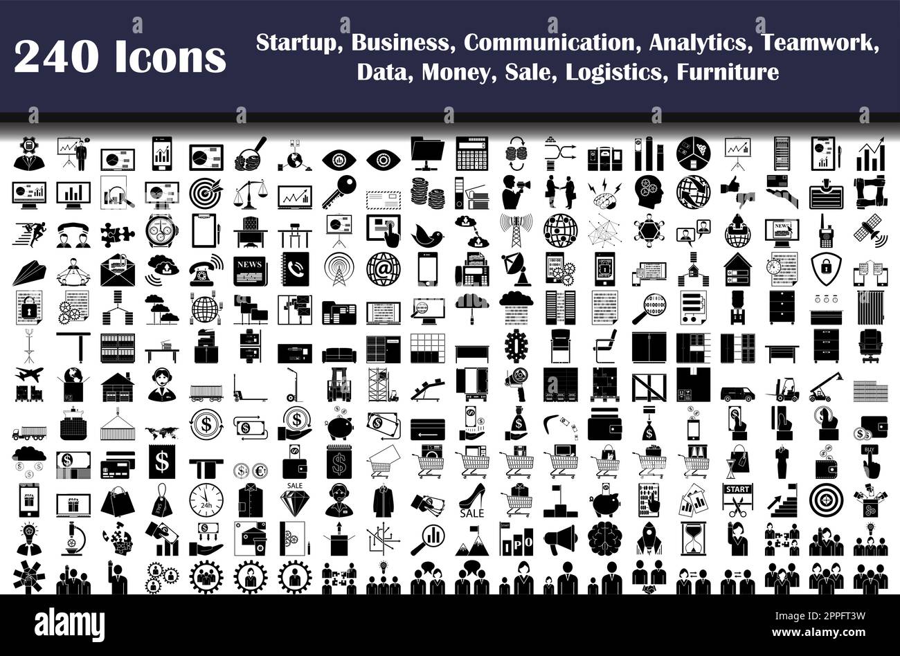 240 Icons Of Startup, Business, Communication, Analytics, Teamwork ...
