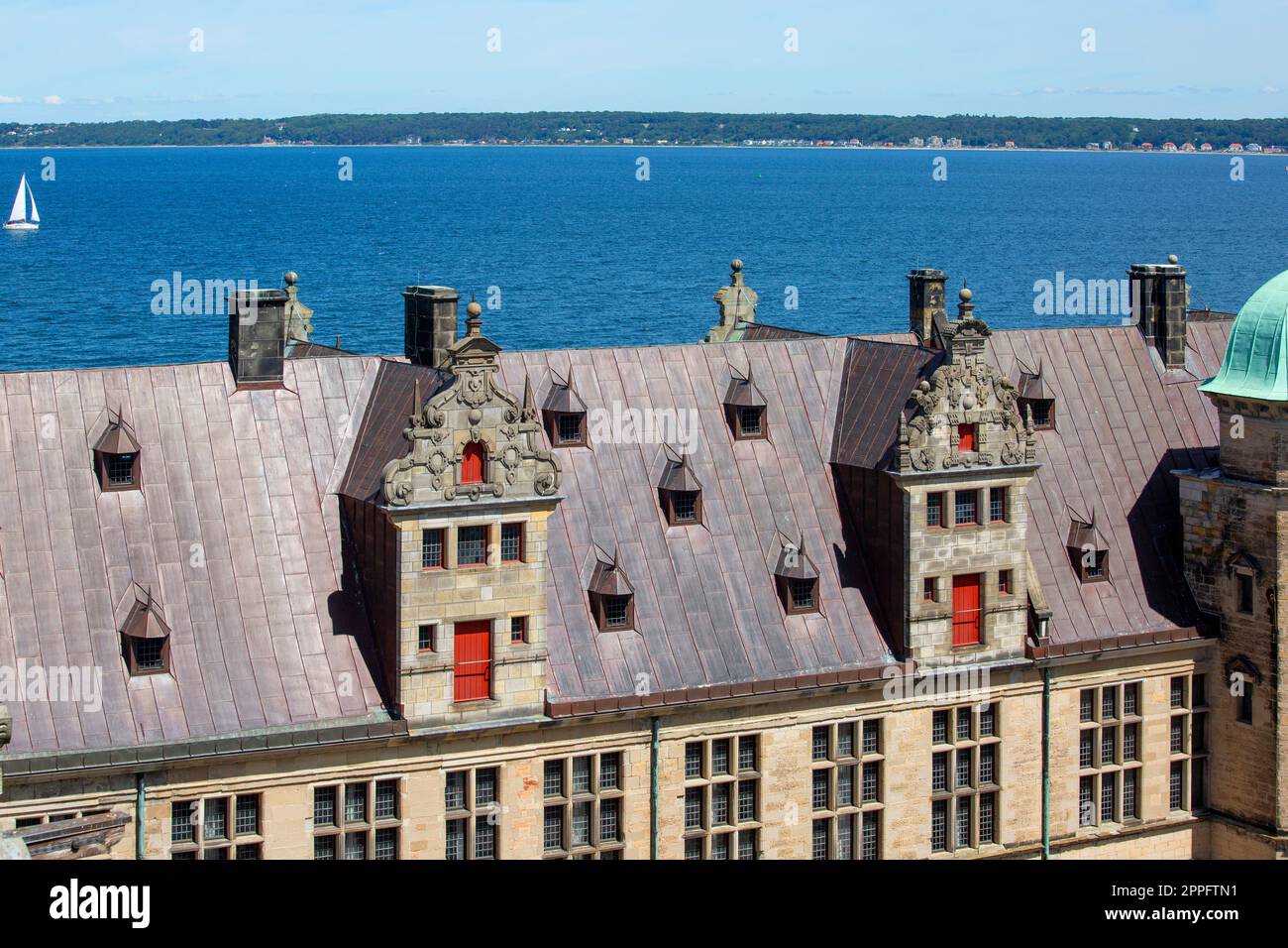 Medieval Kronborg Castle on the North Sea over the Oresund Strait, Helsingor, Denmark Stock Photo