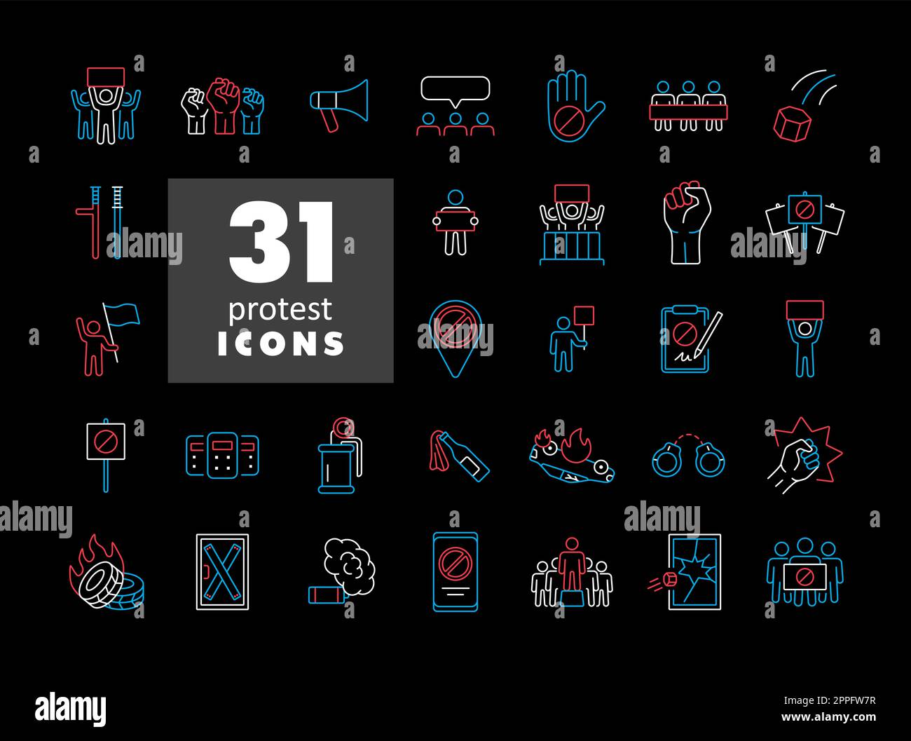 Protest, strike, revolution set vector flat icons Stock Vector