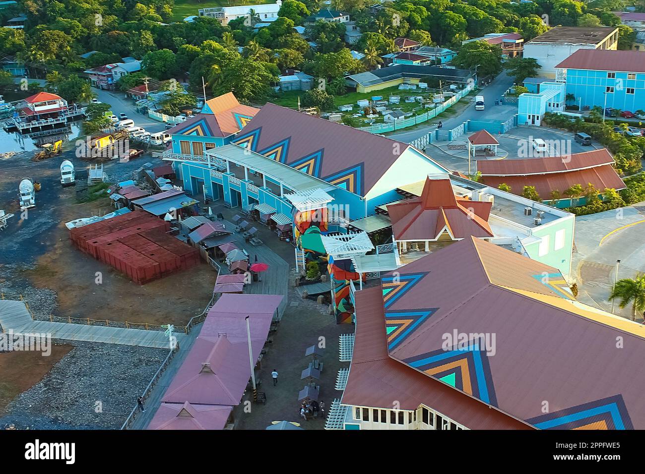 An aerial view of a tropical beach in Roatan Honduras Stock Photo - Alamy