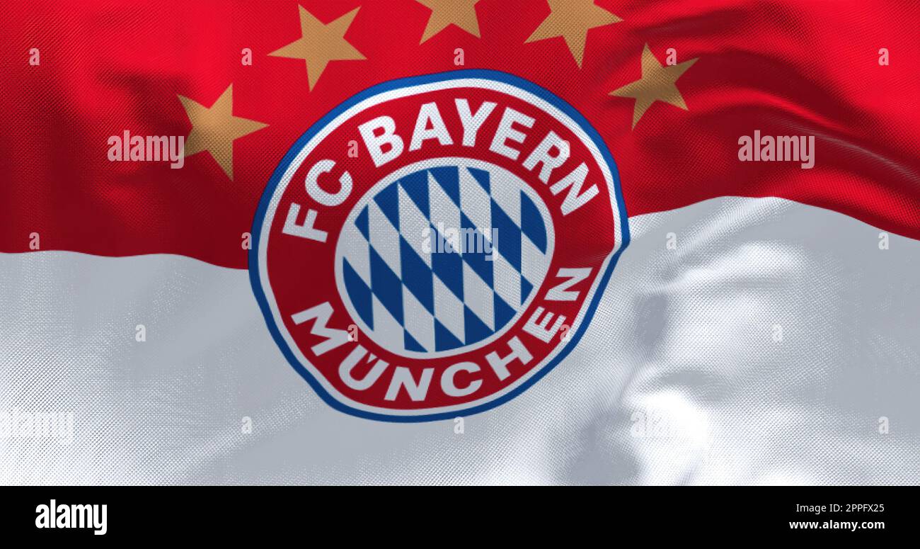 Fabric background with the Bayern Munich Flag waving Stock Photo