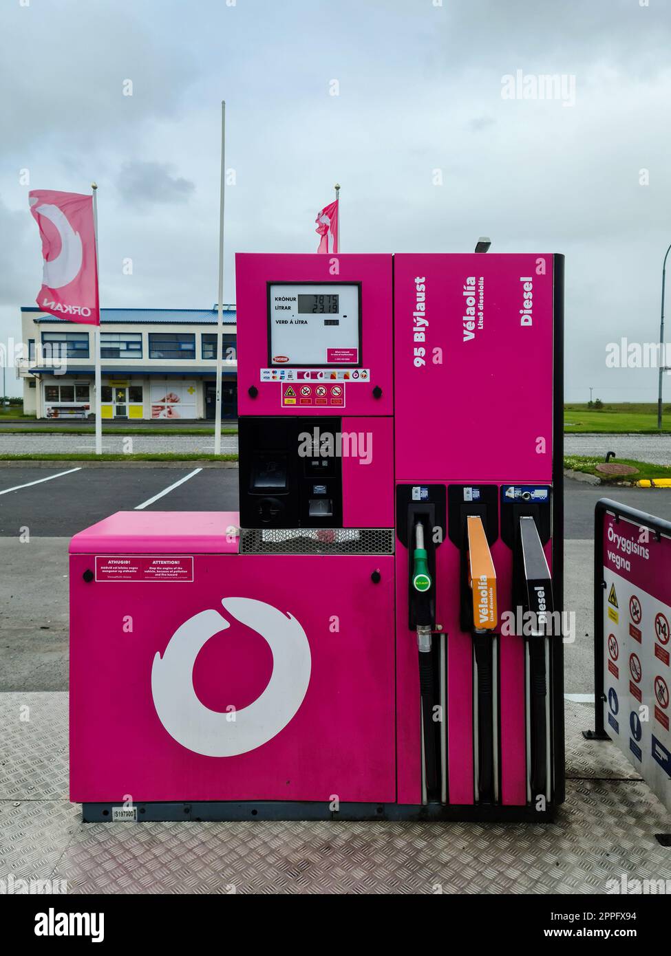 An Icelandic petrol station of the company Orkan company logos and