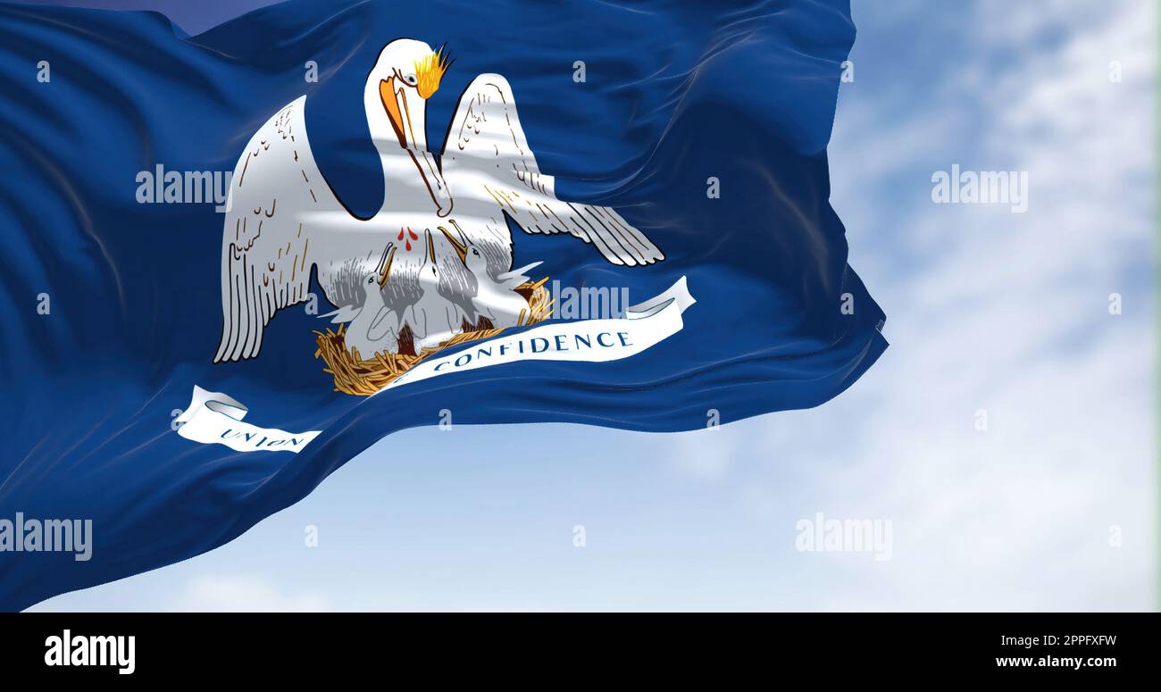 The US state flag of Louisiana waving in the wind Stock Photo