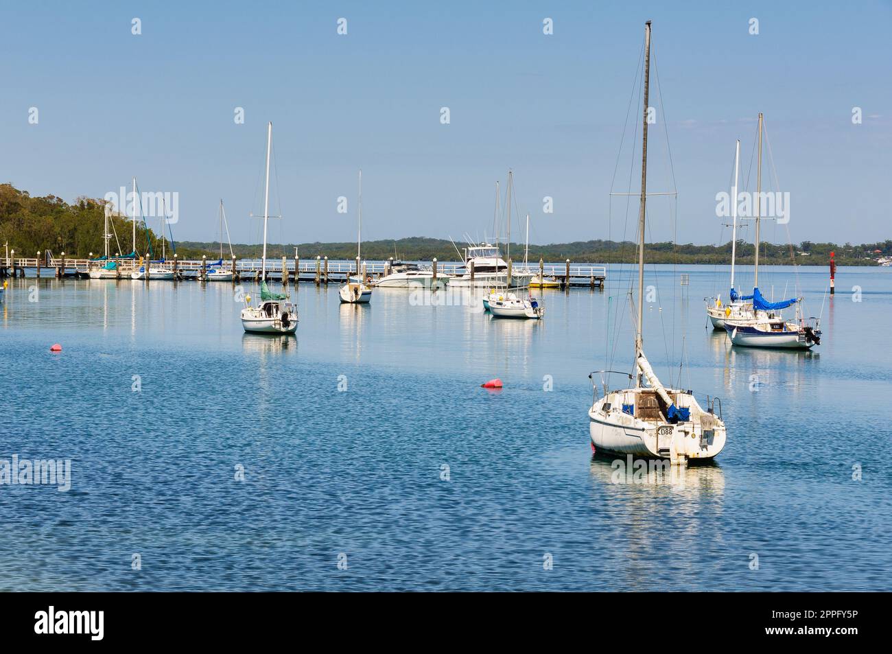 Sailing boats on anchor Soldiers Point Stock Photo Alamy