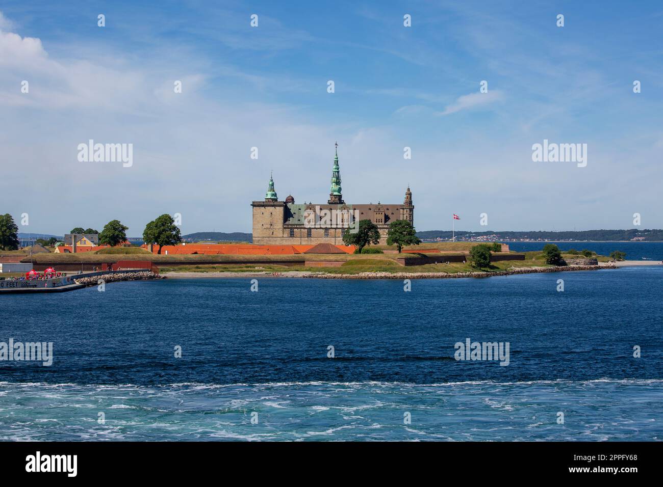 Medieval Kronborg Castle on the North Sea over the Oresund Strait, Helsingor, Denmark Stock Photo