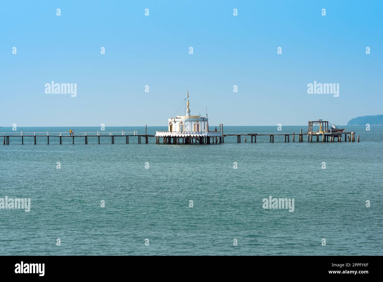 Wat Phayam temple at the pier of the island Ko Phayam in Thailand Stock ...