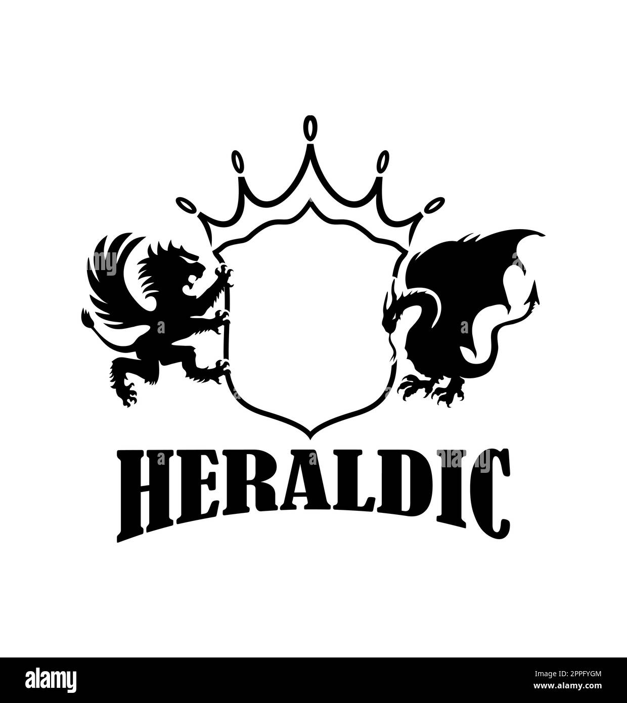 Heraldic Shield Lion and Dragon Vector Sign Stock Vector