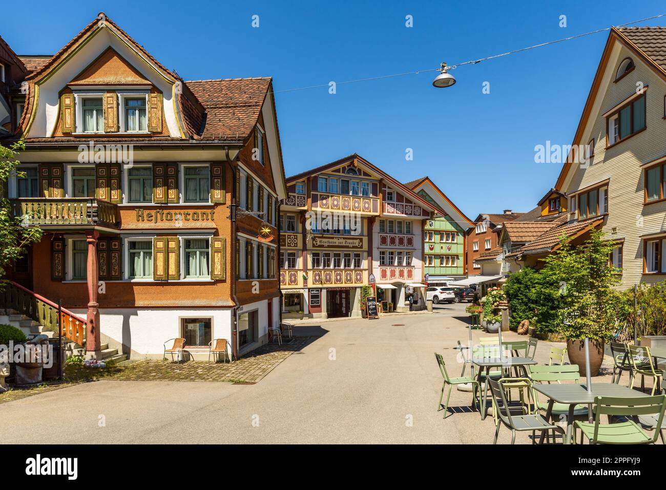 Colorful houses in the Swiss village of Appenzell Stock Photo
