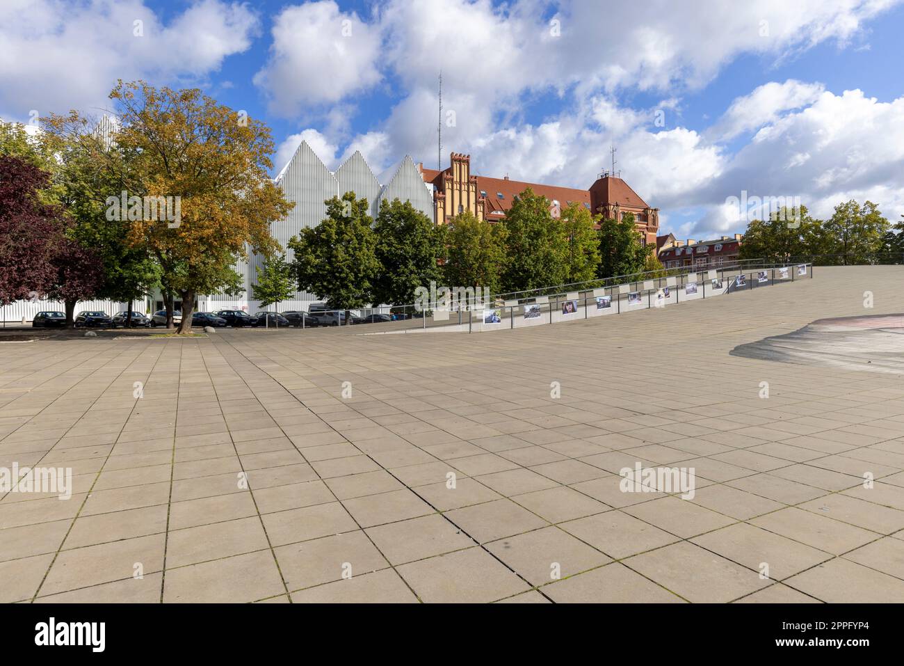 View of Solidarity Square. In the background Szczecin Philharmonic and the Police Headquarters, Szczecin, Poland Stock Photo