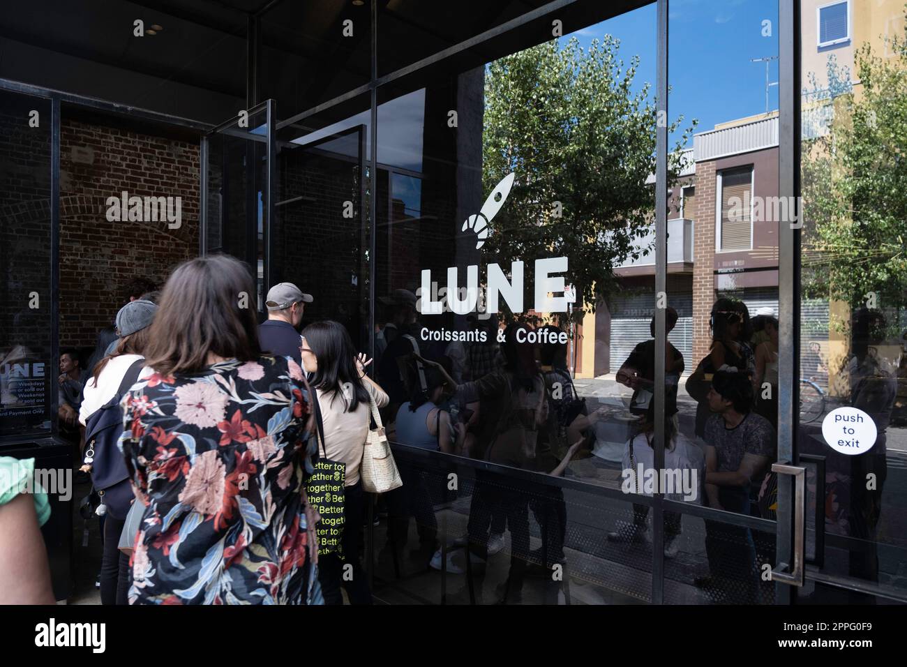 Customers at the famous Lune Croissanterie in Melbourne's Fitzroy queue outside to place an order Stock Photo