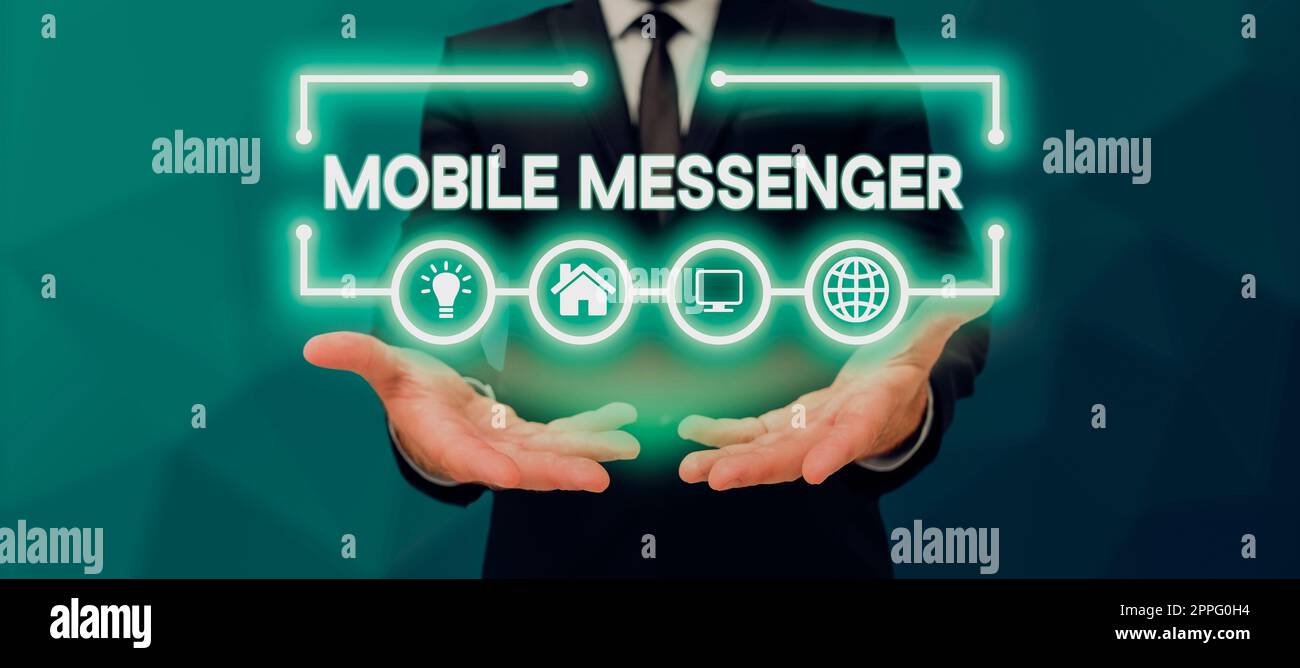 Sign displaying Mobile Messenger. Business idea mobile tool that allows users to send chat messages Stock Photo