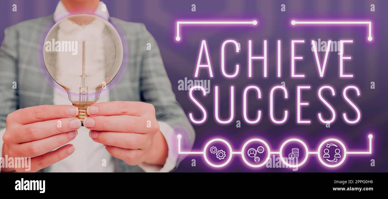 Text showing inspiration Achieve Success. Word Written on to attain a desired end or aim Achievement of something Stock Photo