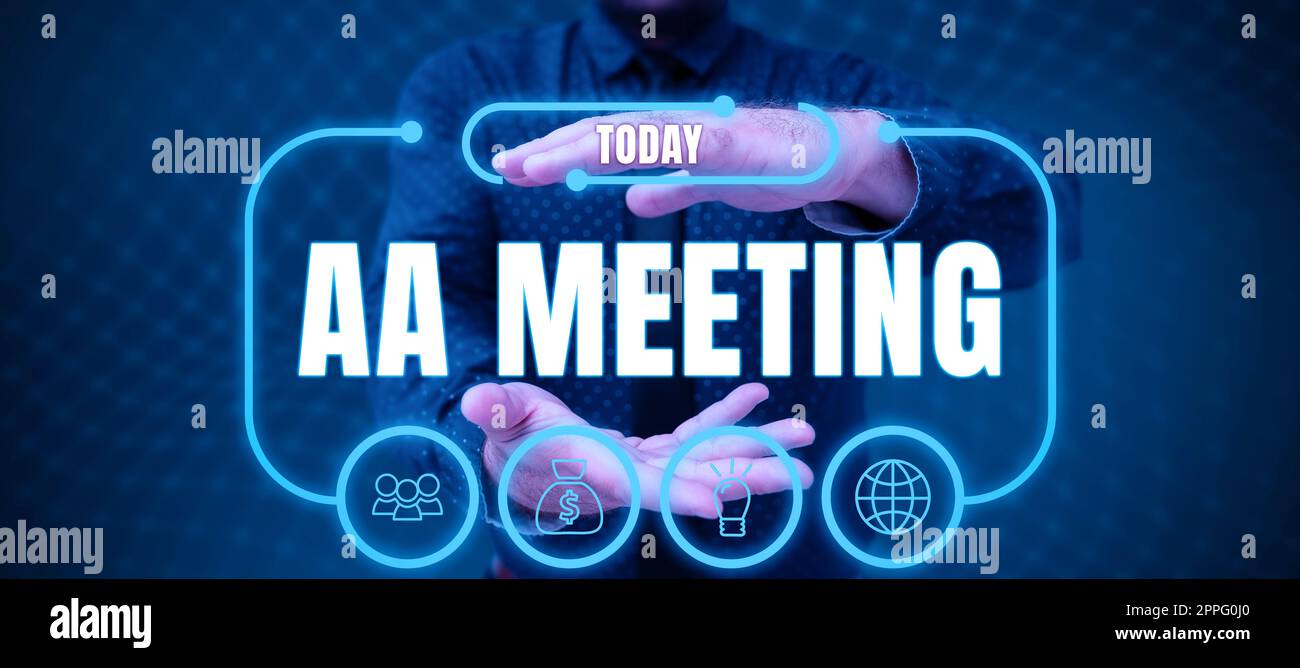 Handwriting text Aa Meeting. Business showcase gathering of alcohol addicted people for cure and treatment Stock Photo