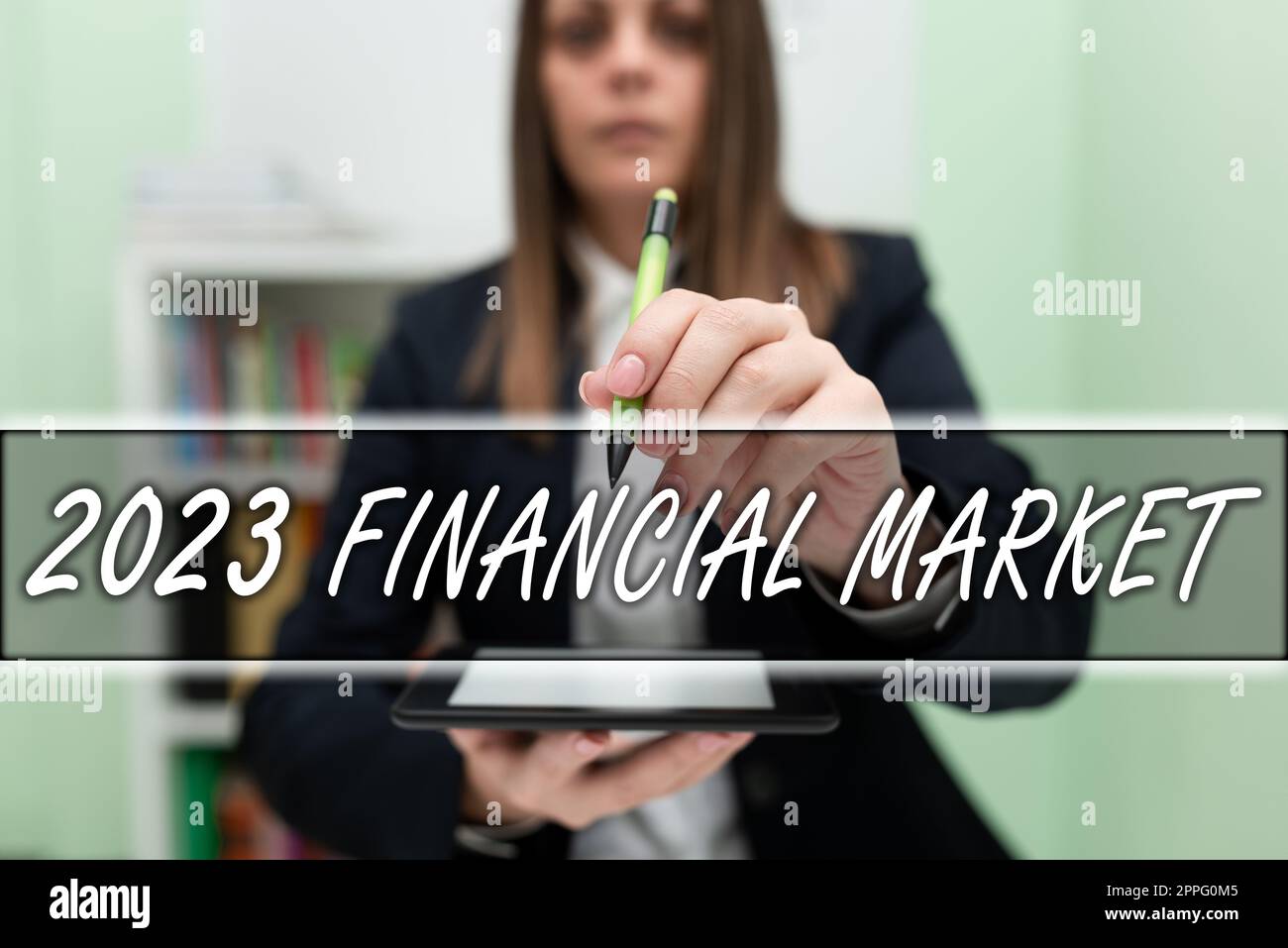 Handwriting text 2023 Financial Market. Word Written on place where trading of equities, bonds, currencies Stock Photo