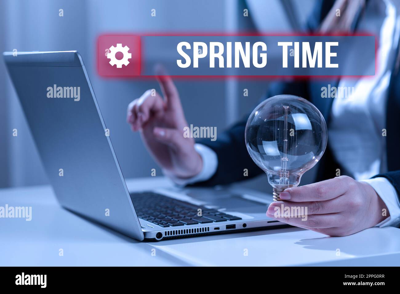 Conceptual caption Spring Time, Business showcase temperate season of the year identified by a revival of plants Stock Photo