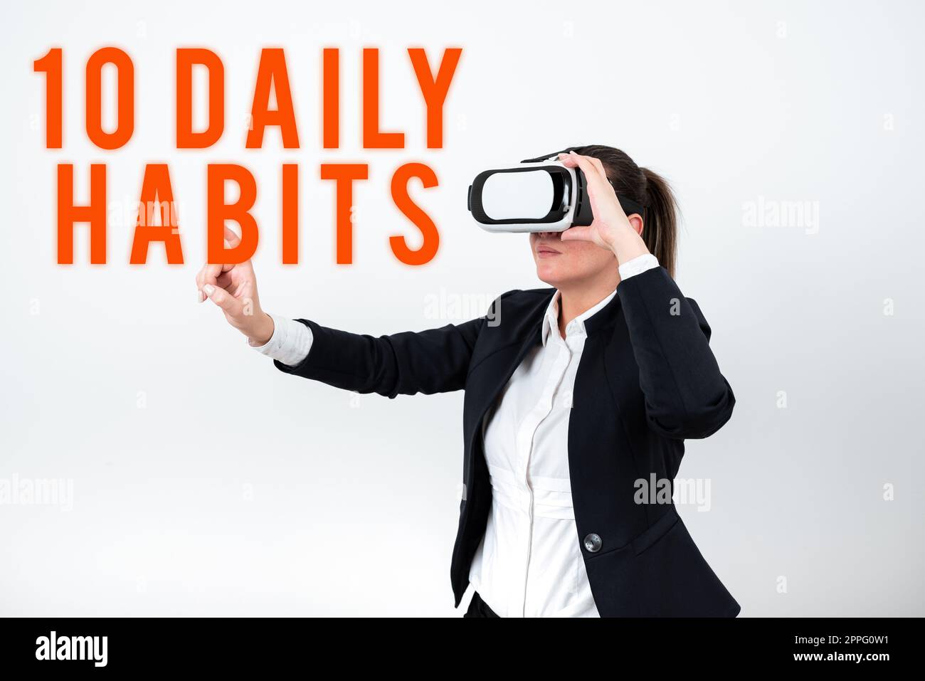 Hand writing sign 10 Daily Habits. Word Written on Healthy routine lifestyle Good nutrition Exercises Stock Photo