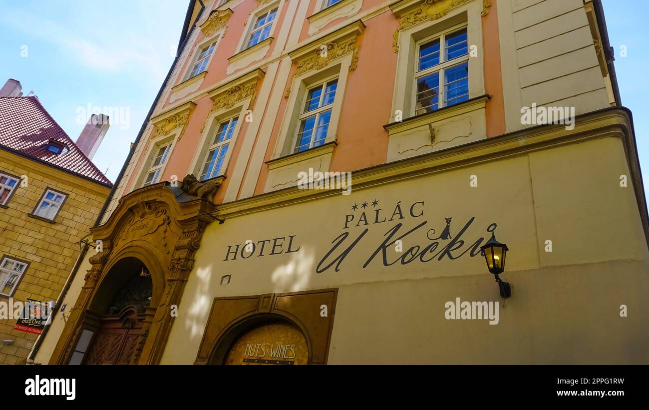 Prague, Czech Republic - May 11, 2022: The facade of old house and old architecture in old town at Prague, Czech Republic Stock Photo