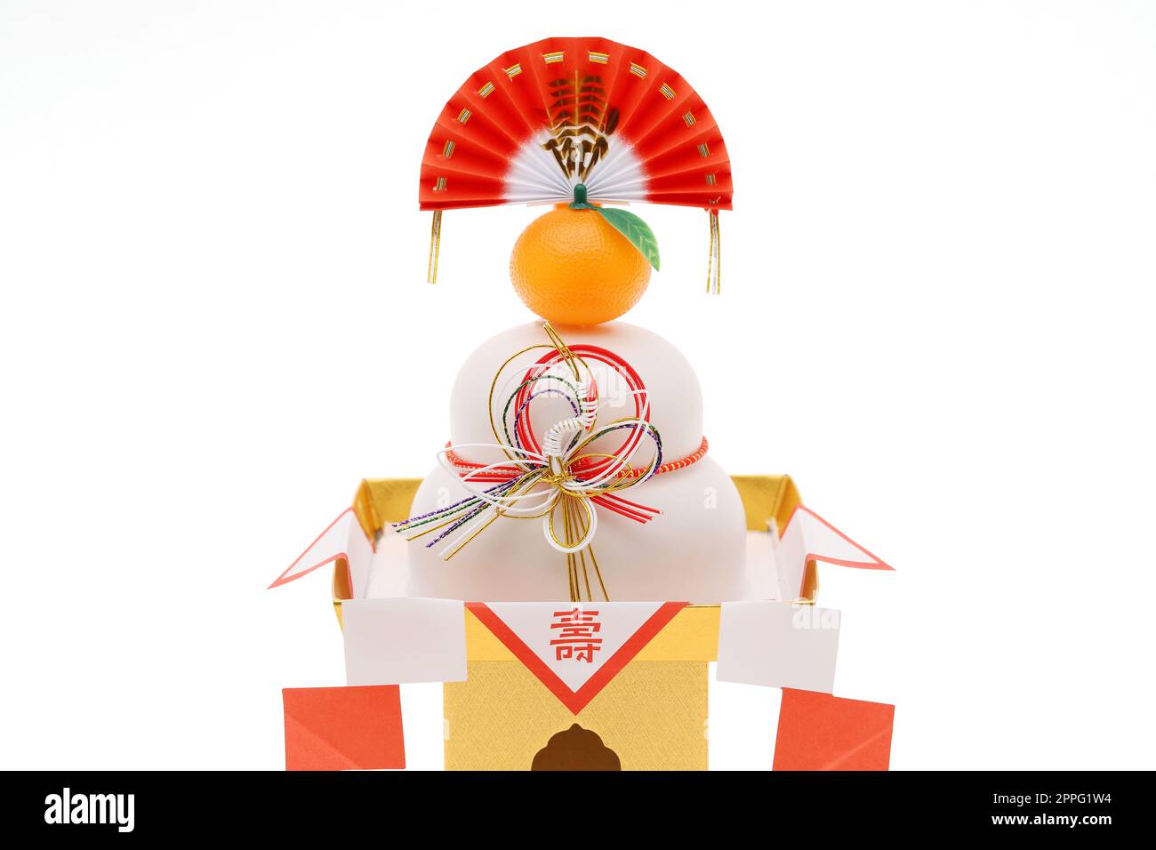 Traditional Japanese new year decoration Kagamimochi, Japanese word of this photography means 'celebration or congraturations' Stock Photo