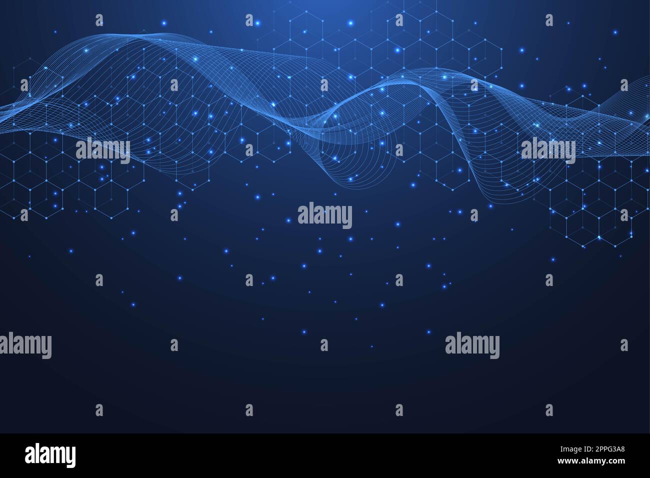 Technology abstract lines and dots connect background with hexagons ...