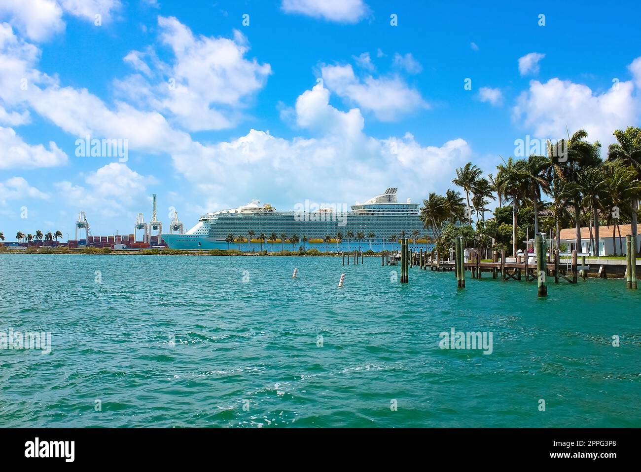 Port of Miami with cruise ships. Miami is a major port in United States