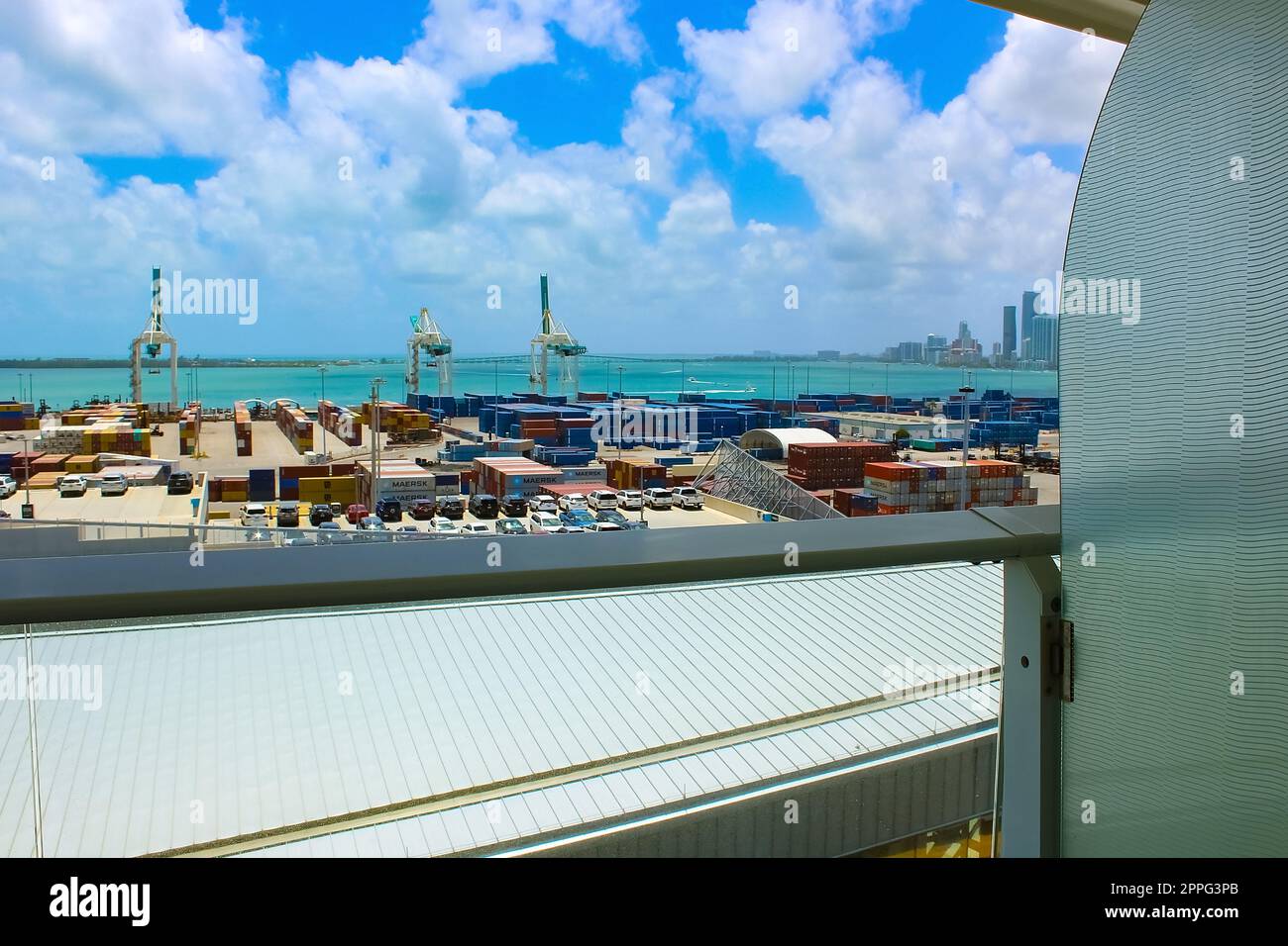 Many containers at Port Miami, one of the largest cargo ports in the US. Stock Photo