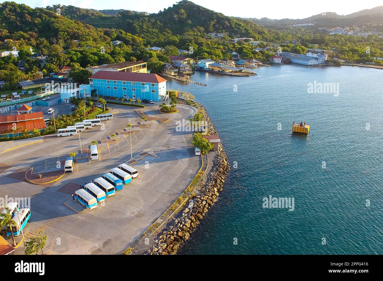 An aerial view of a tropical beach in Roatan Honduras Stock Photo - Alamy