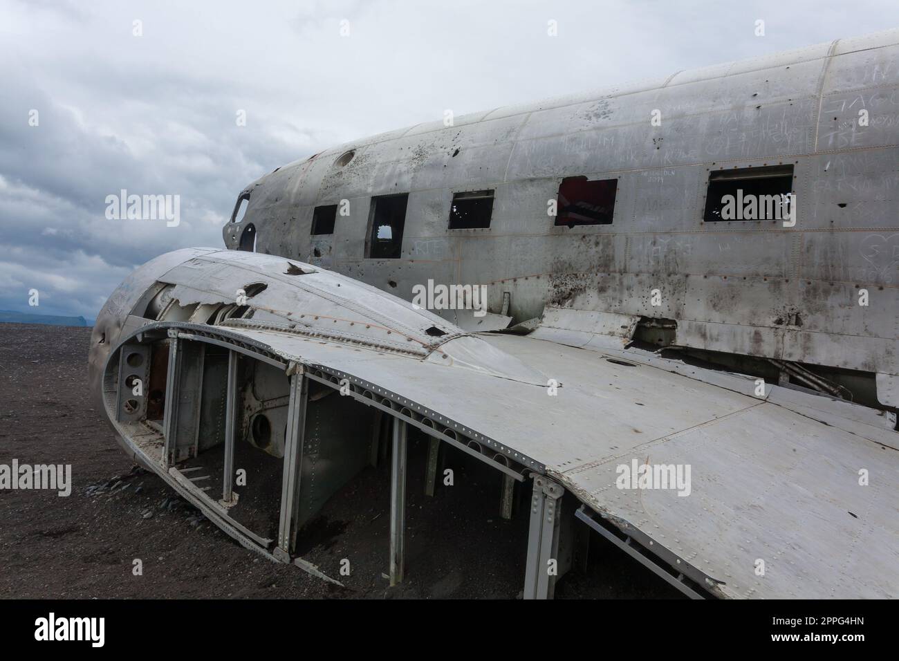 Solheimasandur plane wreck view. South Iceland landmark Stock Photo