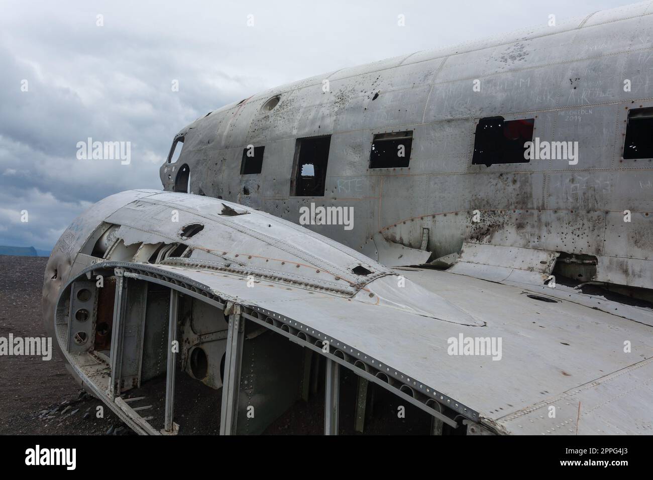 Solheimasandur plane wreck view. South Iceland landmark Stock Photo