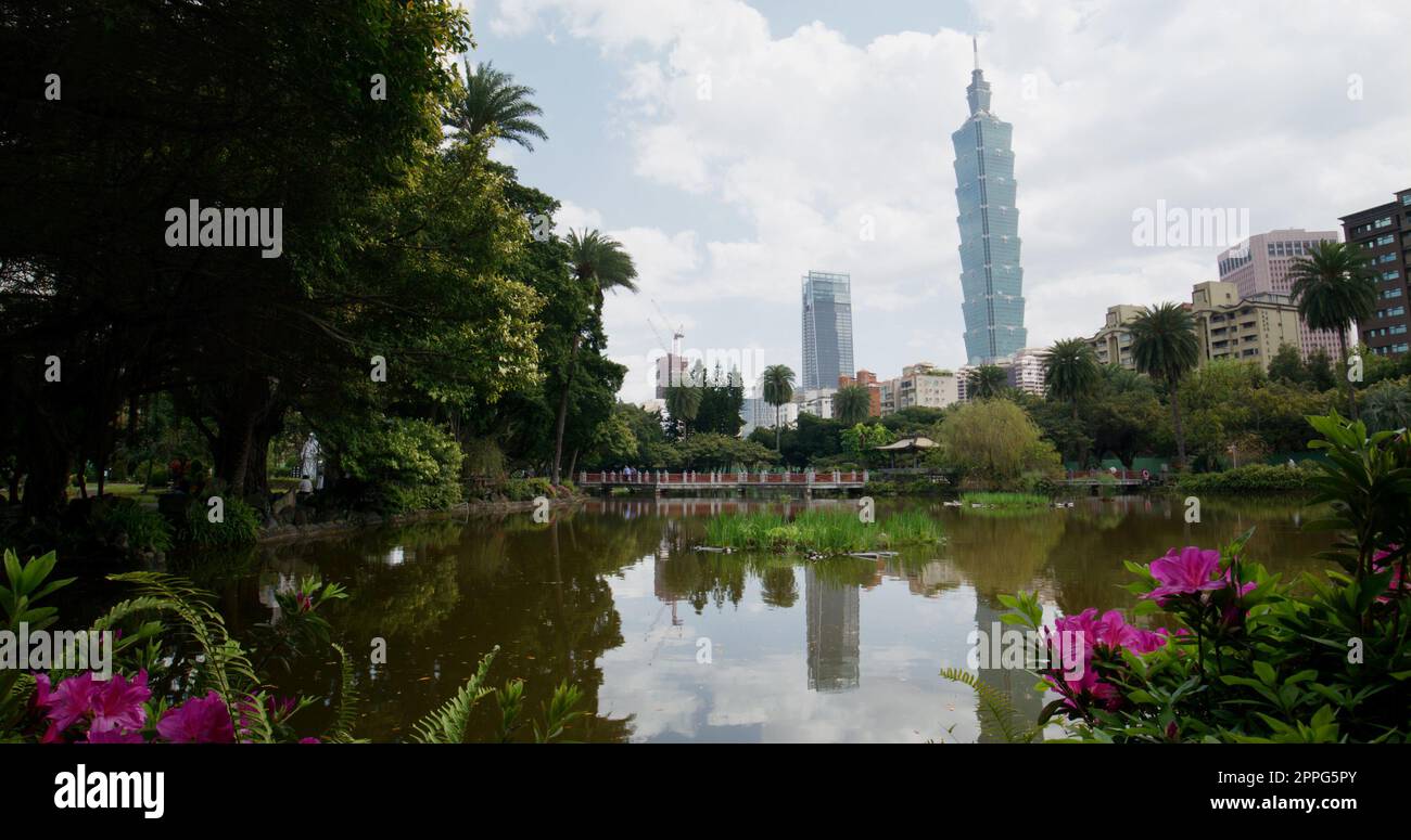 Taipei, Taiwan 12 March 2022 Taipei 101 city landmark in Sun Yat Sen