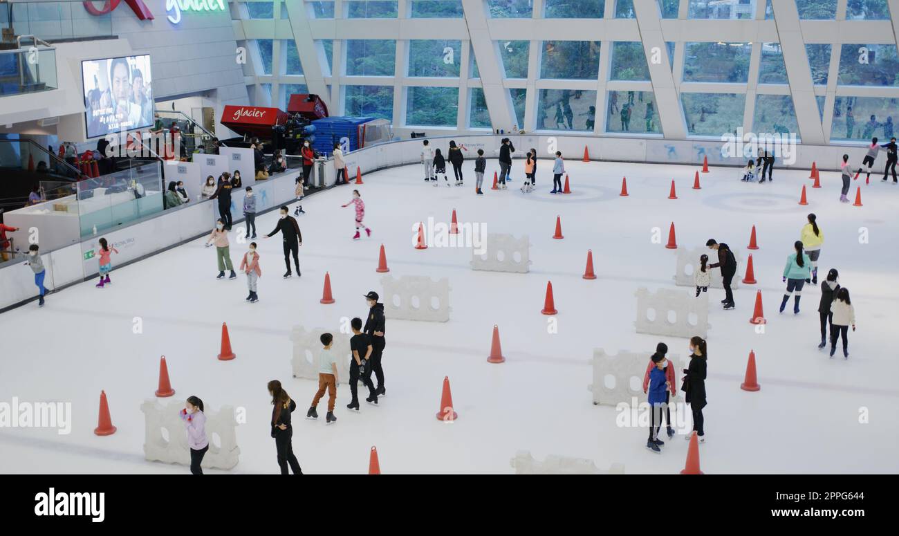 Kowloon Tong, Hong Kong 14 April 2021 Ice skating in Shopping mall